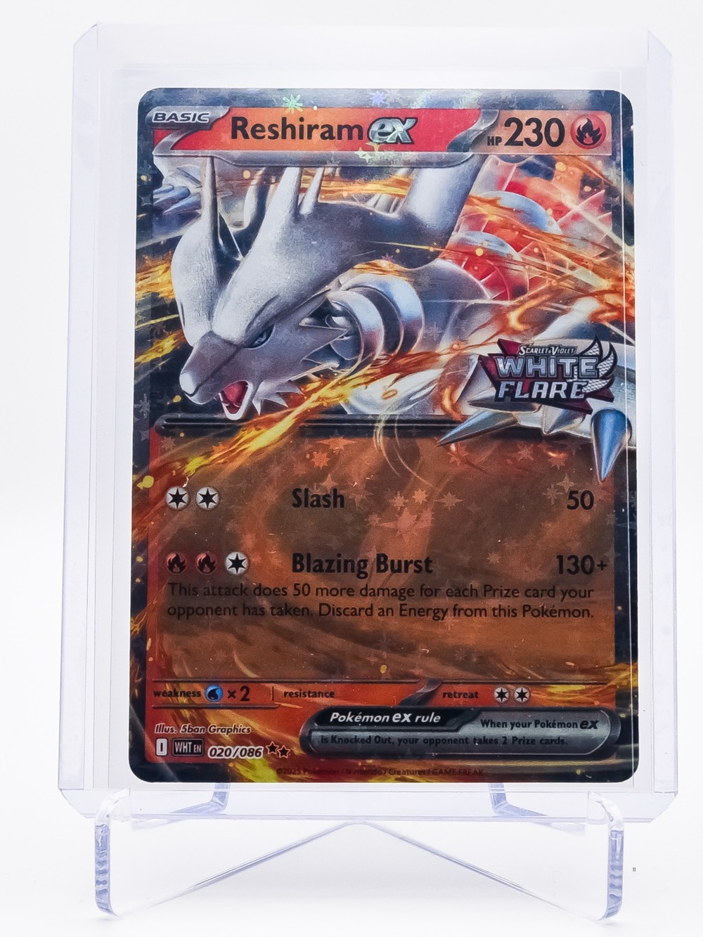 Pokemon Card Reshiram 020/086 EX ( Stamped ) Double Rare Holo White Flare NM